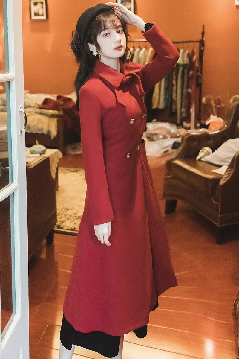 

Film Hepburn wind double-breasted qiu dong long temperament cultivate one's morality in women's clothing woolen cloth coat to ke