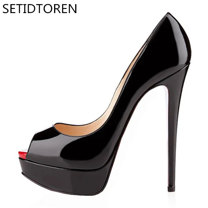 

Sapato Feminino Super High Heels Platform Pumps Women Laies Patent Leather Stiletto Shoes Peep Toe Thin Heels Party Wedding Shoe