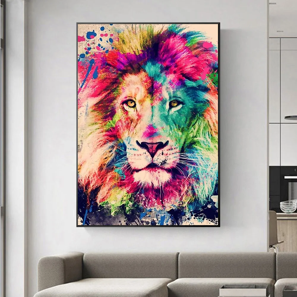 

Abstract Wildlife Graffiti Colorful Lion Poster Printing Oil Painting Wall Pictures for Living Room Frameless Mirrors Draw Core