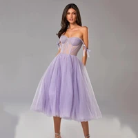 sweetheart short evening dresses 2021 detachable puff sleeves tea length homecoming gowns night party organza illusion style