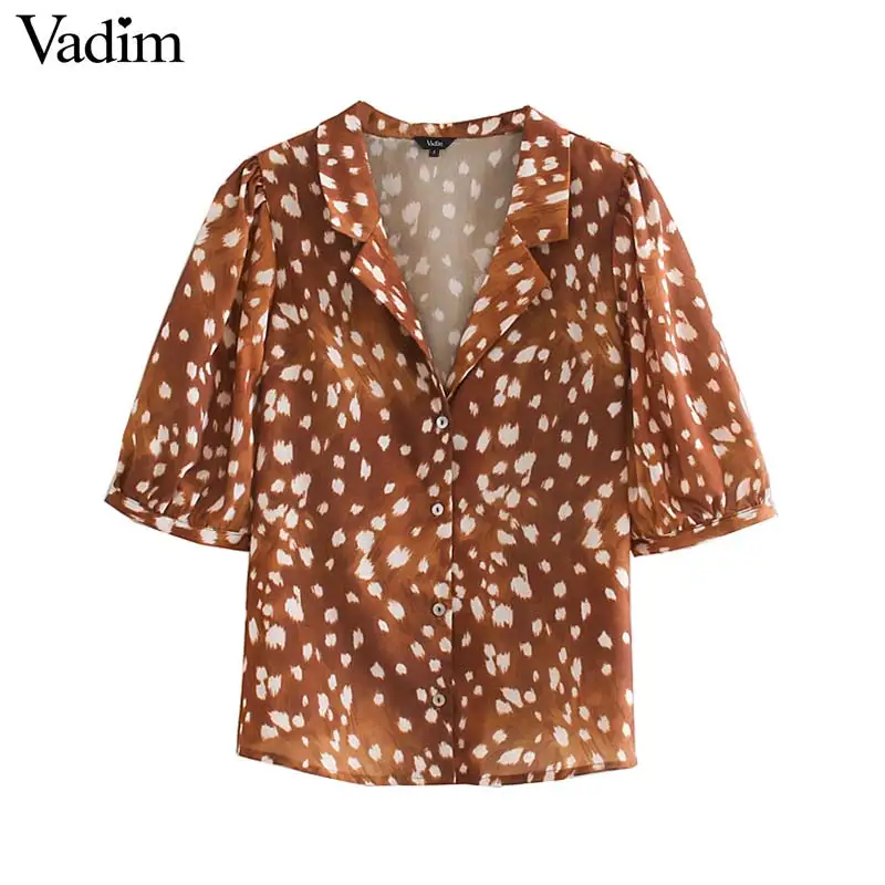 Vadim Женские Ретро леопардовые блузки с коротким рукавом летние рубашки офисная