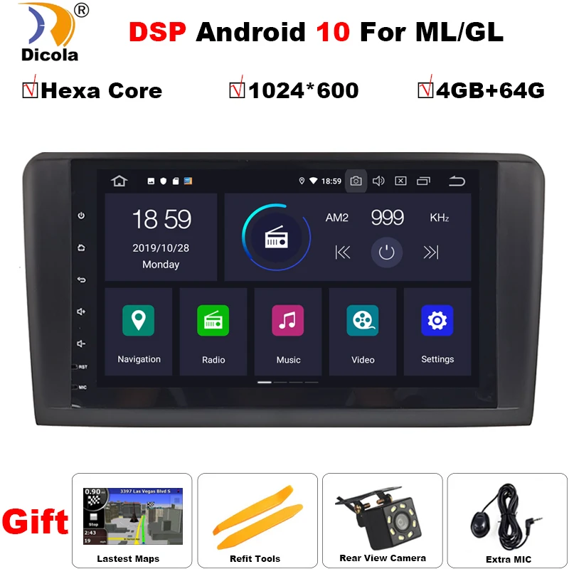 Автомобильный радиоприемник 9 &quotIPS Android 10 Hexa Core DSP GPS для Mercedes Benz ML GL W164 ML350 ML500 GL320
