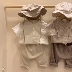 Детская одежда в Корейском стиле, летняя дышащая рубашка из хлопка и льна, универсальная Детская рубашка с короткими рукавами, 2020