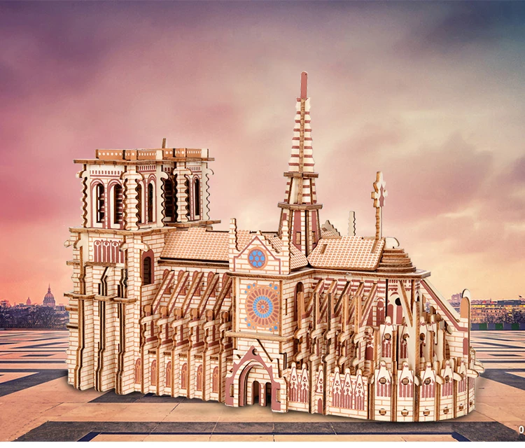 

3D Wooden Puzzle Architecture Notre Dame Kits Desk Construction Pattern Gift Decoration for Children Kids Laser Cutting