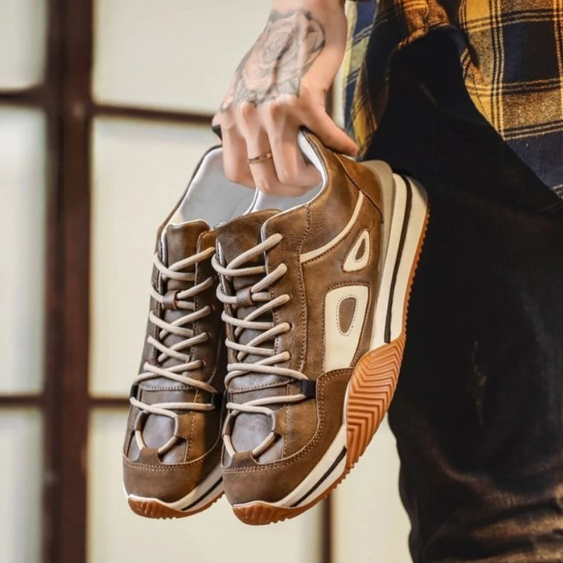 

Мужская повседневная обувь, кожаная повседневная обувь на шнуровке, мужские модные кроссовки, Классические Мужские Винтажные ботинки для о...