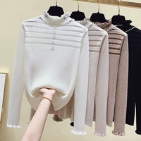 2021 womens sweaters pullovers pearls autumn winter knitted solid casual female ruffle long sleeve sweater