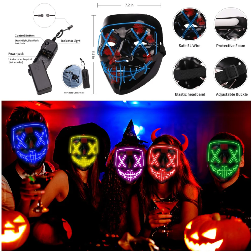 Маска для Хэллоуина маскарадные маски светодиодная маска неоновая ярсветильник