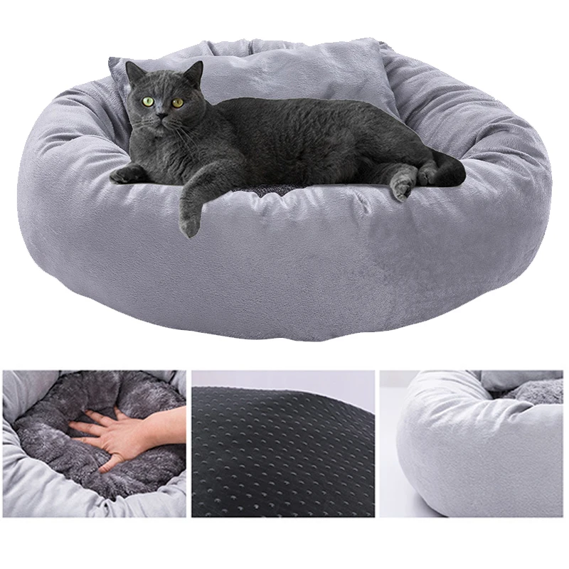 

cama perro Dog Cat Bed Round Plush Cat Warm Bed House Soft Long Plush Bed For Small Dogs For Cats Nest Winter Warm Plush Cat Bed