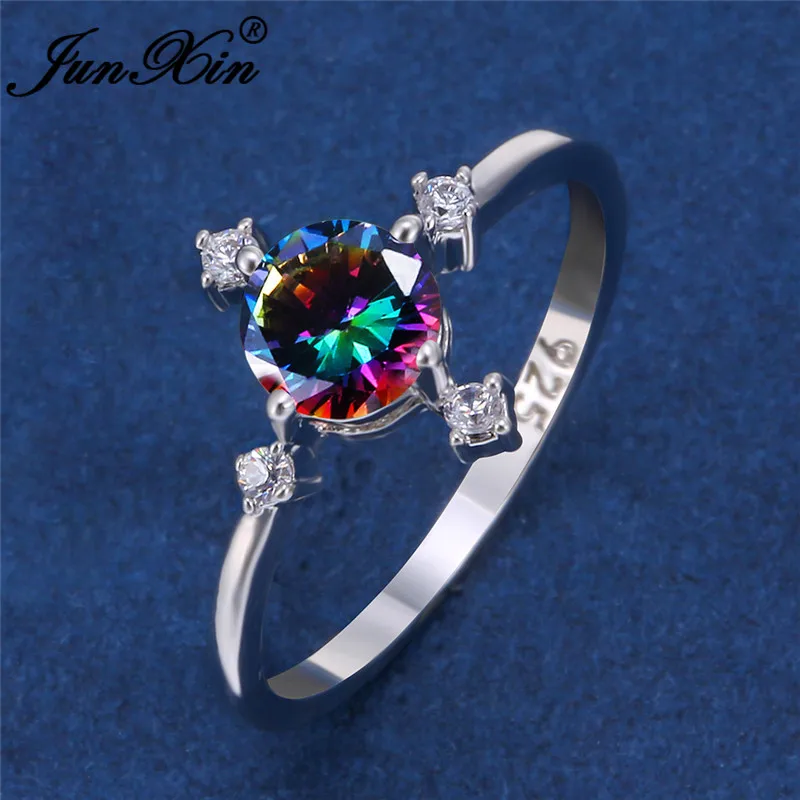 Mystic радужные огненные кристаллы Круглые камни кольца для женщин простой циркон