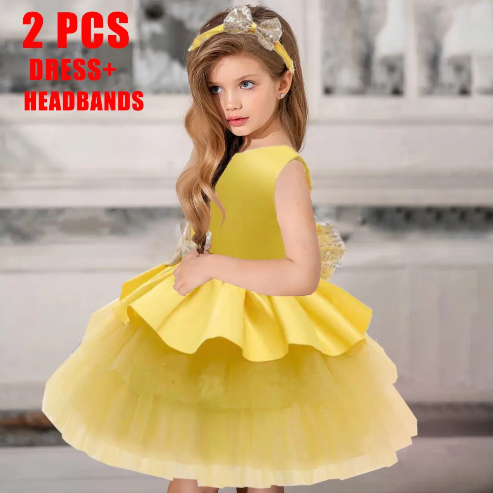 

2022 Formal Sequin 1 Year Birthday Dress For Baby Girl Baptism Clothing Party Wedding Bow Princess Dresses Formal Gown Vestidos