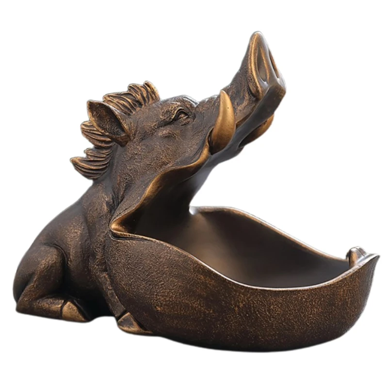 

Creative Wild Boar Key Storage Bowl Resin Candy Dish Art Animal with Big Open Mouth Snack Jewelry Holder Home Bedroom
