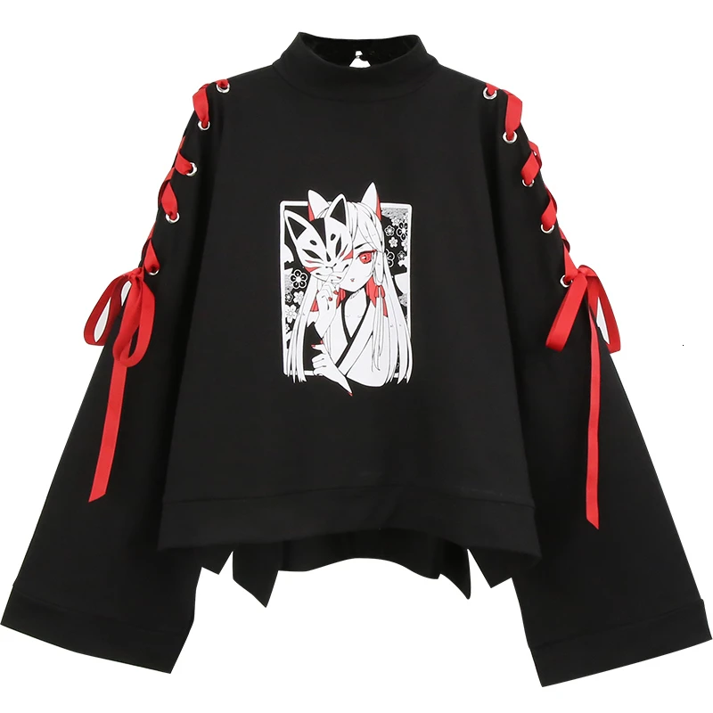 Толстовка с капюшоном Harajuku для девочек японский аниме Spice and Wolf Fox Kitsune свободная