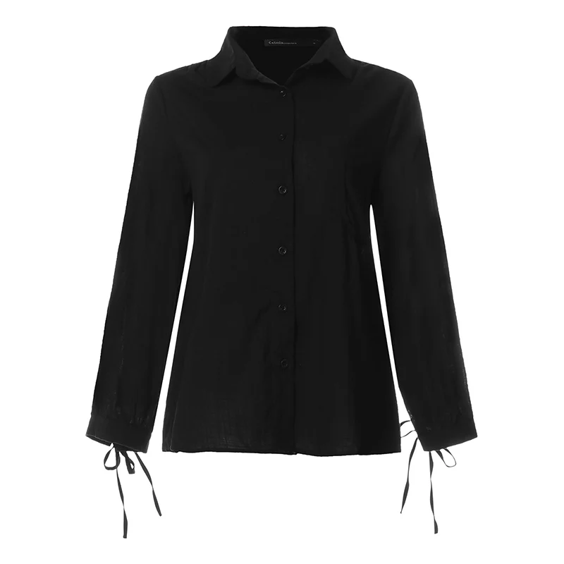 S-5XL, женские блузки, винтажные, хлопковые топы, cellumia,, Осенние, с длинным рукавом, женские рубашки, с отворотом, на шее, повседневные, на пуговицах, свободные, одноцветные, блузы