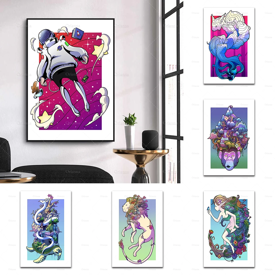 Скандинавский абстрактный мультфильм гигантская черепаха Лев обезьяна эльф