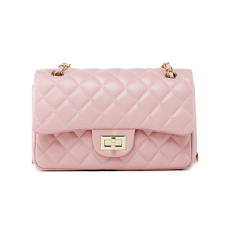 Pink 26cm Jollque Женская Стеганая большая кожаная сумка через плечо сумка-мессенджер с основной цепочкой черная красная Повседневная сумка на плечо для девочек C дизайн - Цвет: Pink 26cm