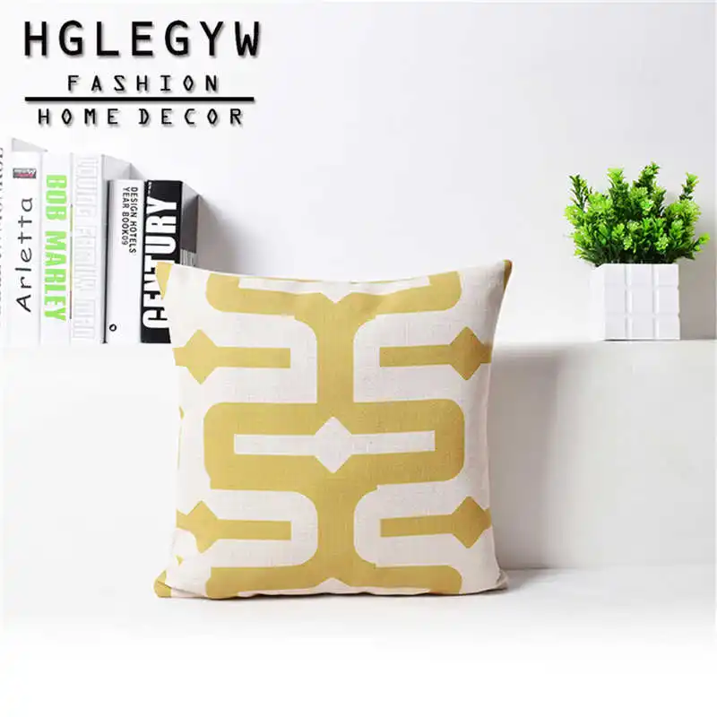 Желтый геометрический полосатый 18х18 дюймовый чехол для подушки из хлопка и льна