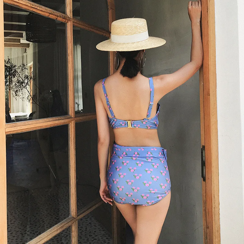 

Swimsuit For Girls Tankini Swimsuits Women Fused Women's Swimwear Separate Brazilian Bikini Blue Symbolizes Retro High Waist New