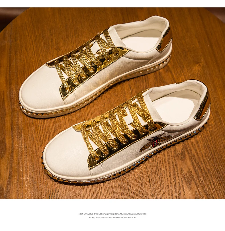 spring Autumn new retro trend men and women casual shoes Skateboard shoes bee white shoes Leather Male Sneakers