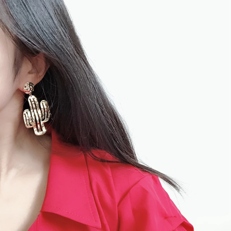 Большие пустые металлические серьги-кактусы в модном стиле с растительными подвесками в виде ушей 2019 года - ювелирные изделия для женщин в качестве подарка на день рождения.