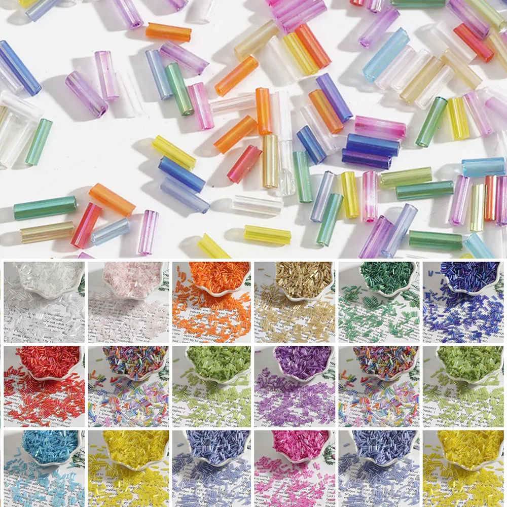 

300pcs/lot 2x7mm Long Czech Glass Beads Colorful Acrylic Tube Spacer Beads for Jewelry Making DIY Bracelet Necklace Accessories