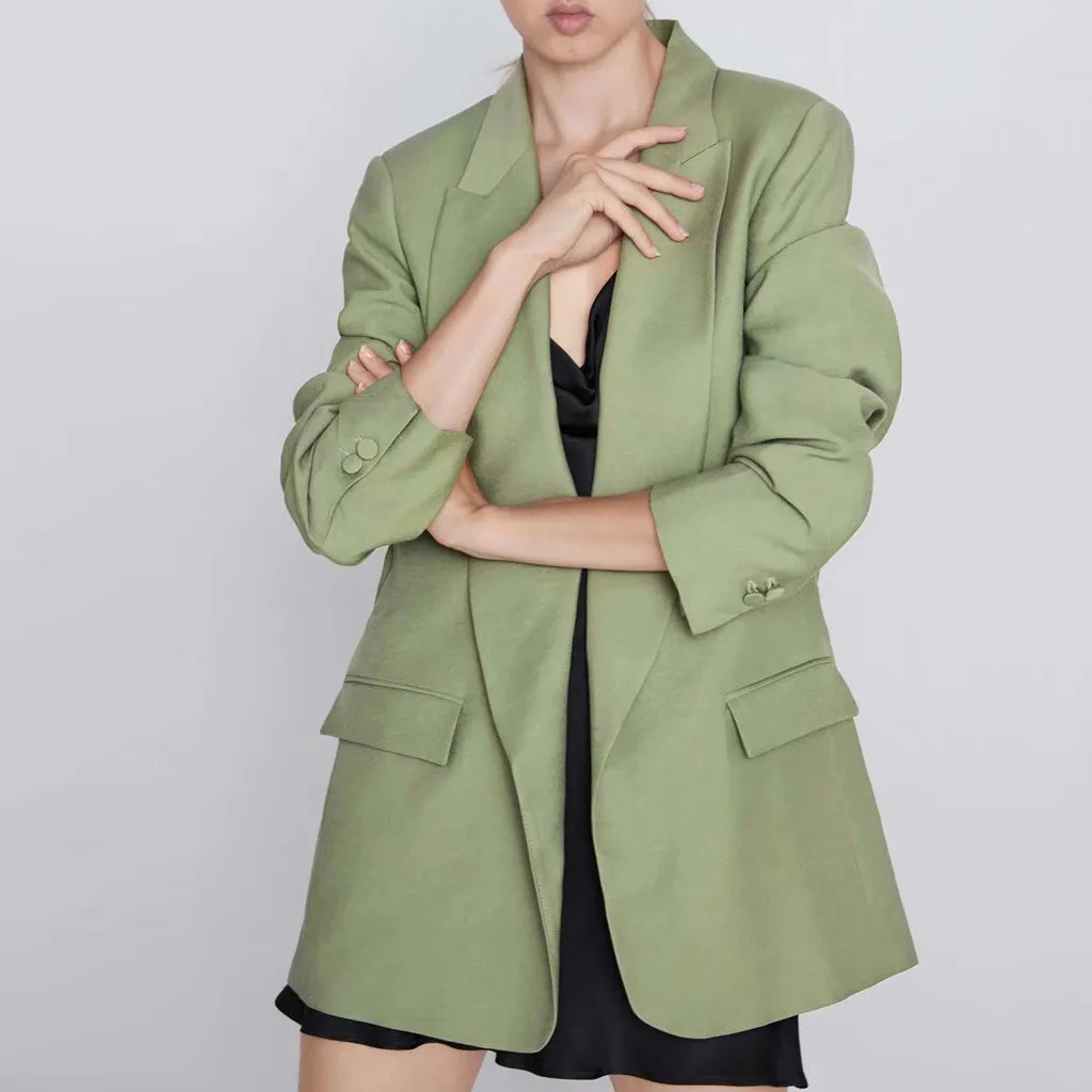 Женский базовый блейзер с отложным воротником повседневный однотонный Блейзер