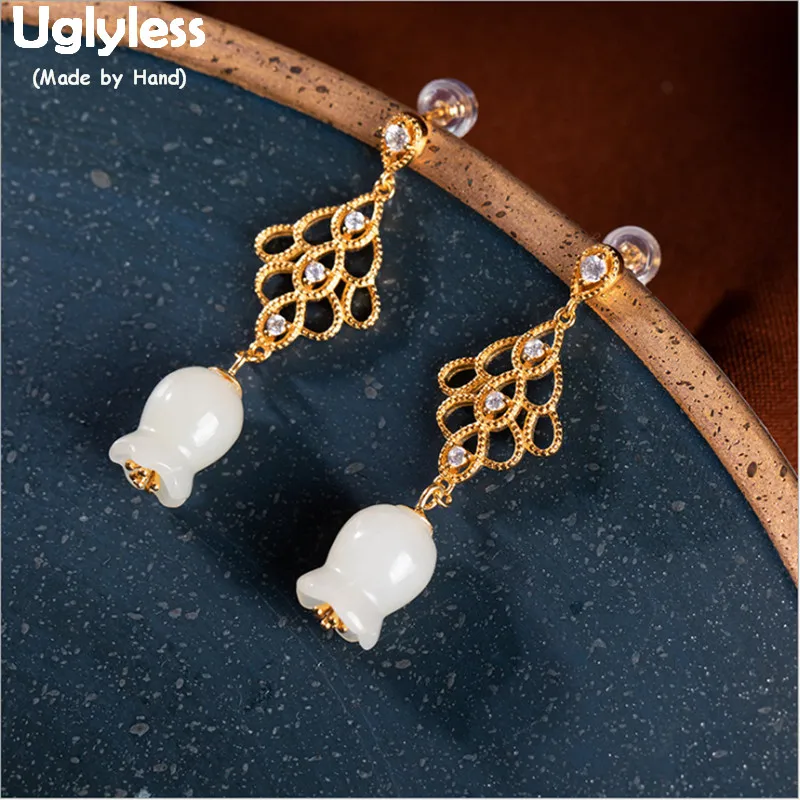 Женские серьги гирлянды из серебра 925 пробы с натуральным