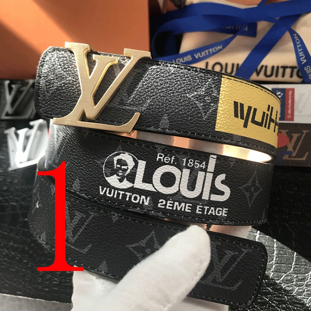 

Leather Men's Belt Leather Strap Automatic Buckle Fashion Belt Gold