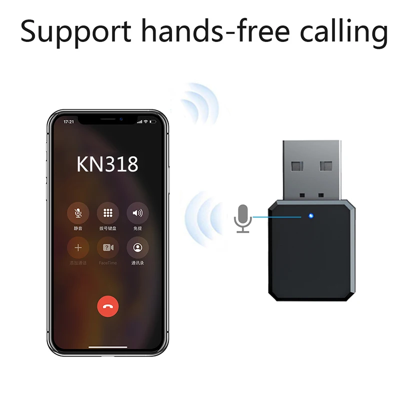 Адаптер аудиоприемника KN318 Bluetooth Совместимость 5 1 двойной выход AUX USB стерео для