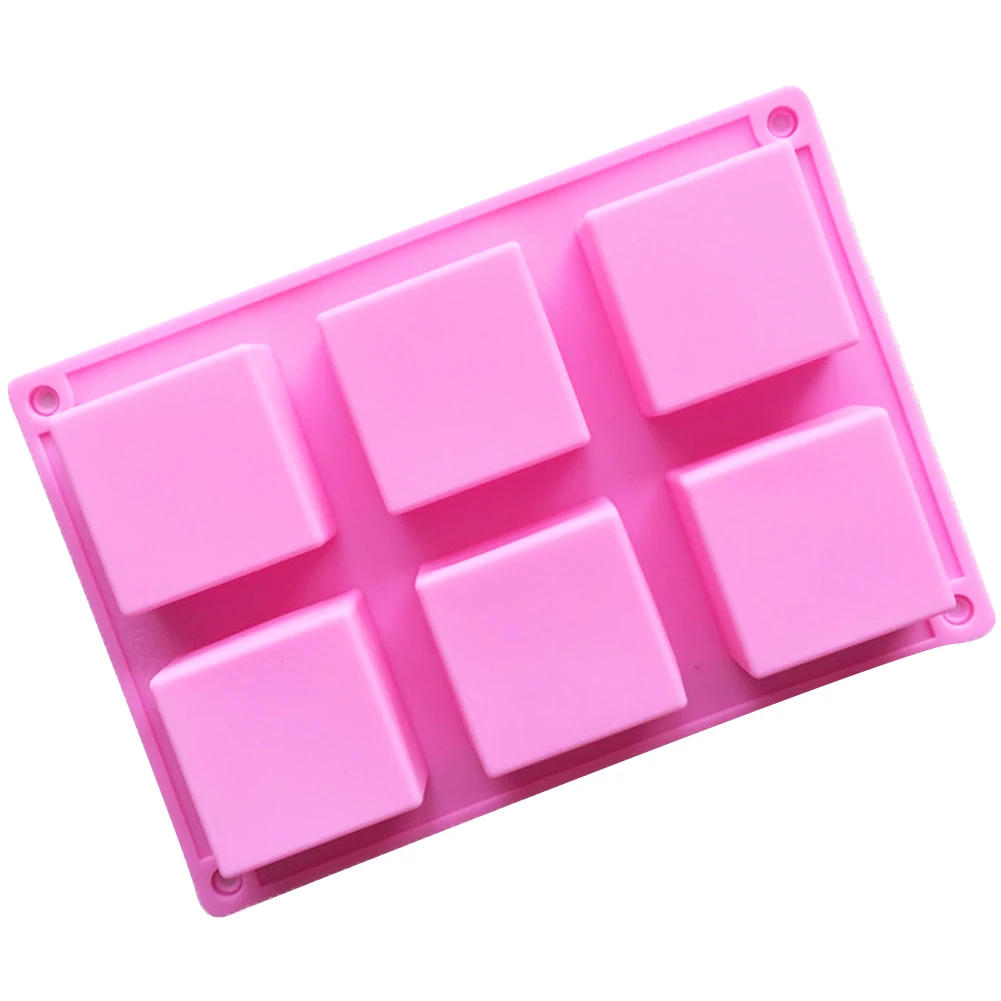 

6 Cavities Square Cake Mold Multi Usage Silicone Baking Tool Portable Muffin Mould For Mousse Chocolate Pink Easy To Release