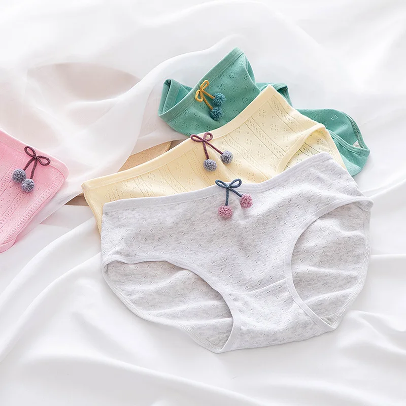 

girls underwear 5pc/bag new cotton lovely middle waist briefs ventilation young girl panties Solid Teenagers Intimates
