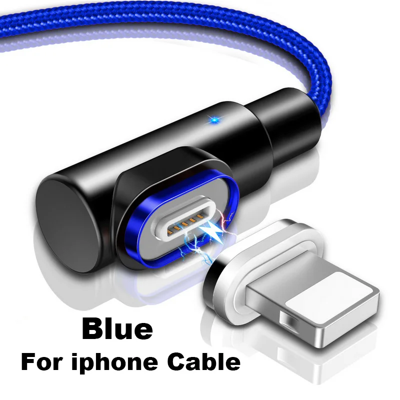 For iPhone Blue Магнитный кабель Micro usb type C адаптер зарядное устройство 3A Быстрая зарядка кабель для iPhone XS samsung A50 USB C магнит Android шнур для телефона - Цвет: For iPhone Blue