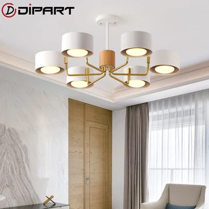 Nordic LED Chandelie rWith Metal Lampshade For  Living Room  Bedroom Grey Wooden Lustre Black Chandelier Lustres Lustres