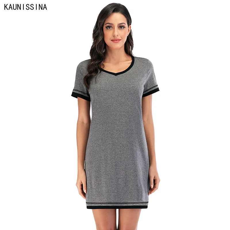 

Женская ночная рубашка, Повседневная Ночная рубашка с V-образным вырезом, Ночная сорочка с коротким рукавом, Женская хлопковая одежда для сн...