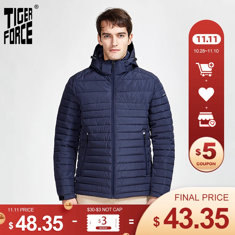 

TigerForce2020 New Arrival Jackets Male High Quality Spring Autumn Zipper Parkas Down Jacket Men Outerwear Casual Coats 50629