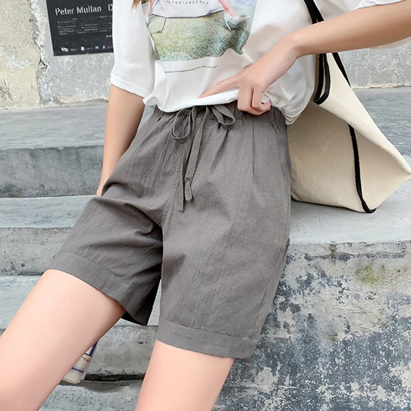 Шорты женские с карманом повседневные эластичным поясом широкими штанинами