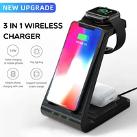 3 in 1 15w qi fast wireless charger stand mobile phone watch headset for iphone 12pro max11xs for iwatch samsung charge