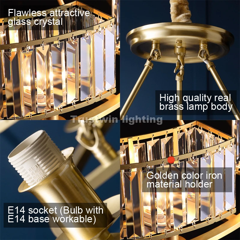 Медный Хрустальный люстра светильник светодиодный круглый фойе столовая
