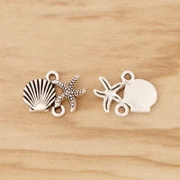 30 pieces tibetan silver shell scallop starfish connector charms for bracelet jewellery making accessories 18x13mm