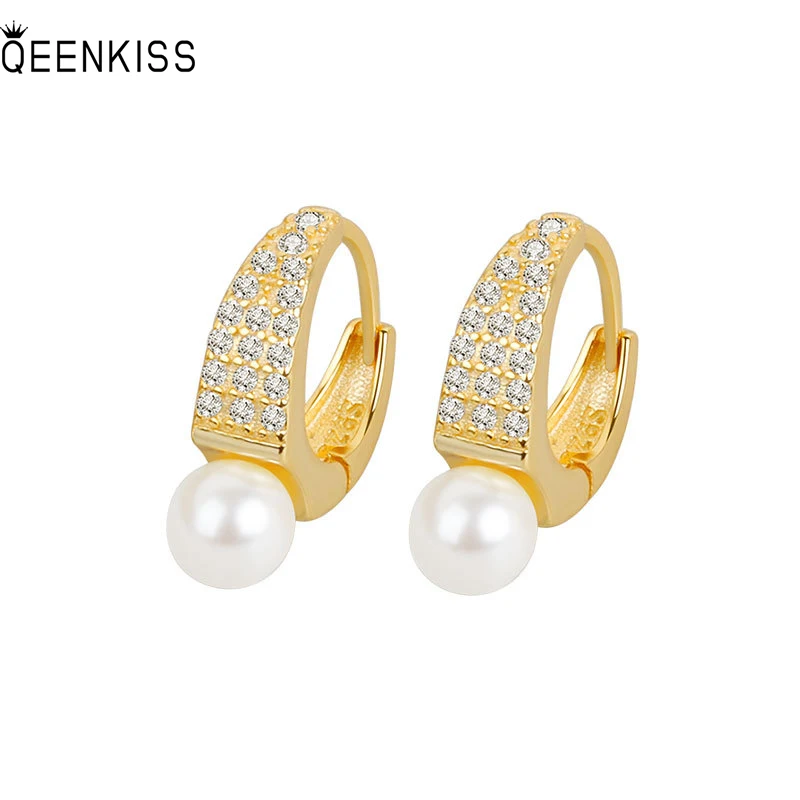 

QEENKISS EG666 Fine Jewelry Wholesale Fashion Woman Girl Birthday Wedding AAA zircon Retro 18KT Gold White Gold Hoop Earrings