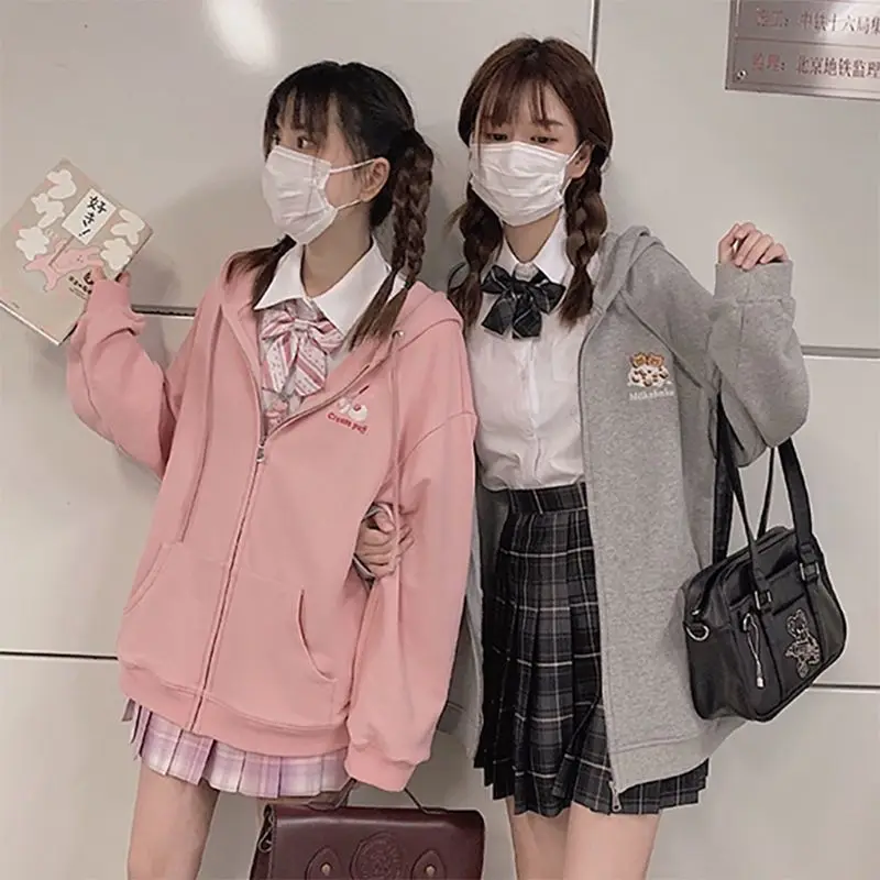 

Женская толстовка с капюшоном, толстовка на молнии, милые Мультяшные толстовки с капюшоном в стиле аниме оверсайз, Свободная Женская толсто...