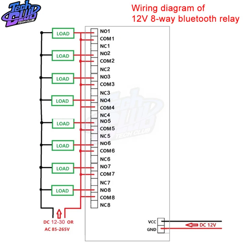 Релейный модуль DC 12 В/5 В 8 каналов совместимый с Bluetooth переключатель управления