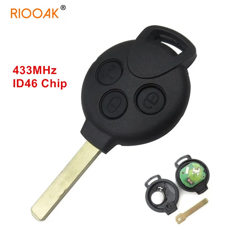 

Remote Car Key Uncut Blade 434MHz ID46(7941) Transponder Chip 3 Buttons for Mercedes Benz Smart Fortwo 451 2007-2013