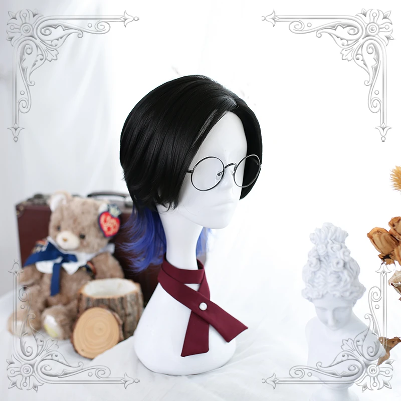 Градиентный черный синий парик для косплея в стиле Харадзюку |