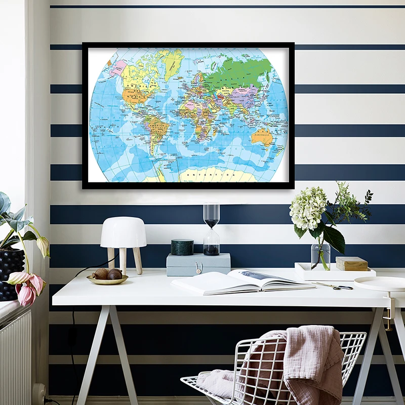 

84*59 см карта мира в Испании настенный плакат нанесение краски распылением на Холст Гостиная домашний декор школьные принадлежности