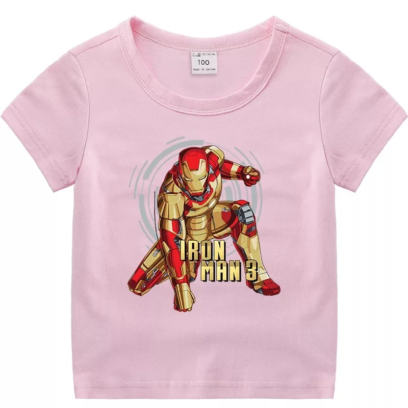 Новинка Детская летняя футболка модная детская рубашка с принтом Marvel Lron Man
