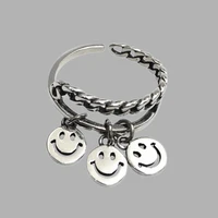 hot sale happy smiling face tassel retro ring free shiping women s real woman double vintage rings for birthday gift