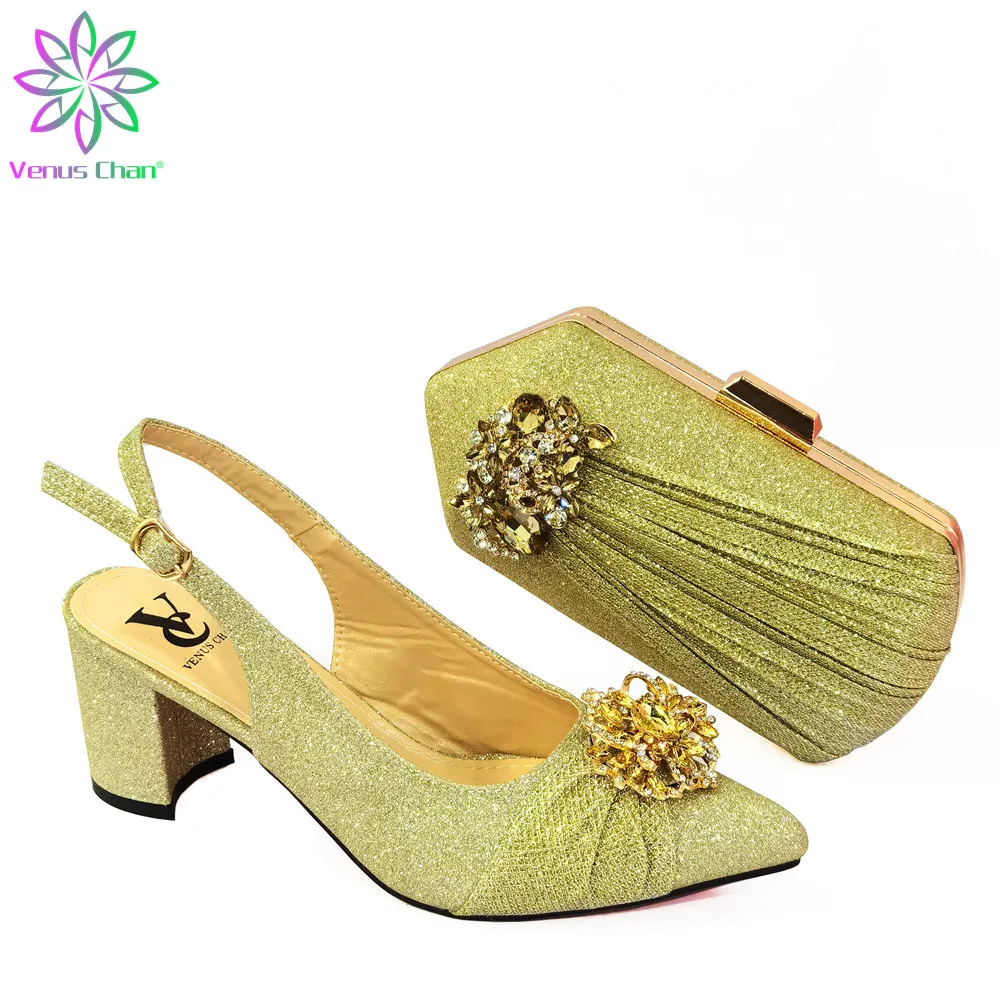 

New Arrival African Shoes and Bags Matching Set Decorated with Rhinestone Nigerian Shoes and Matching Bag To Match Party Shoes