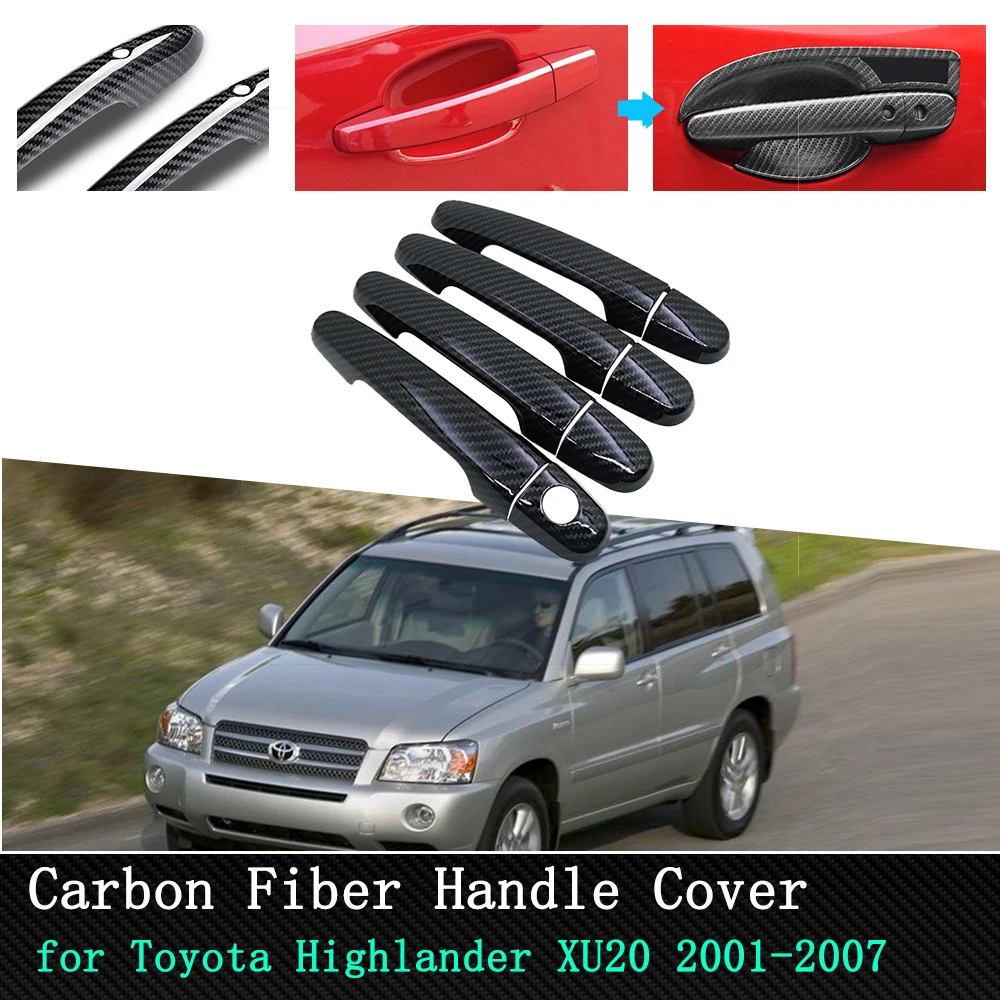 Car Exterior Door Handle Cover protection for Toyota Highlander XU20 2001~2007 Car Stickers Trim Set Black Carbon Fiber 2005 Car Exterior Door Handle Cover protection for Toyota Highlander XU20 2001~2007 Car Stickers Trim Set Black Carbon Fiber 2005