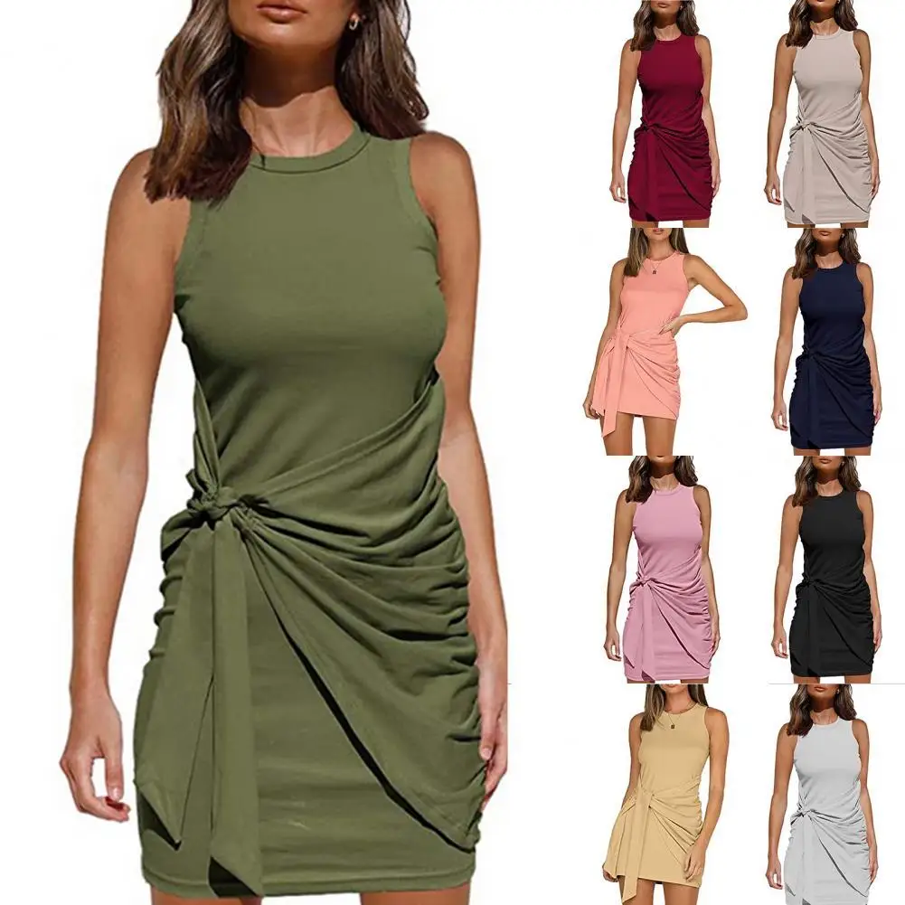 

Dress Sleeveless Pleated Women Bow Tie Waist Skirt for Dating