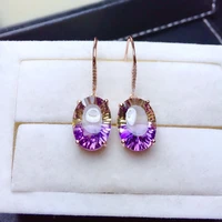 qtt elegant rose gold silver color womens earrings purple egg cz dangle earrings shine crystal wedding jewelry accessories
